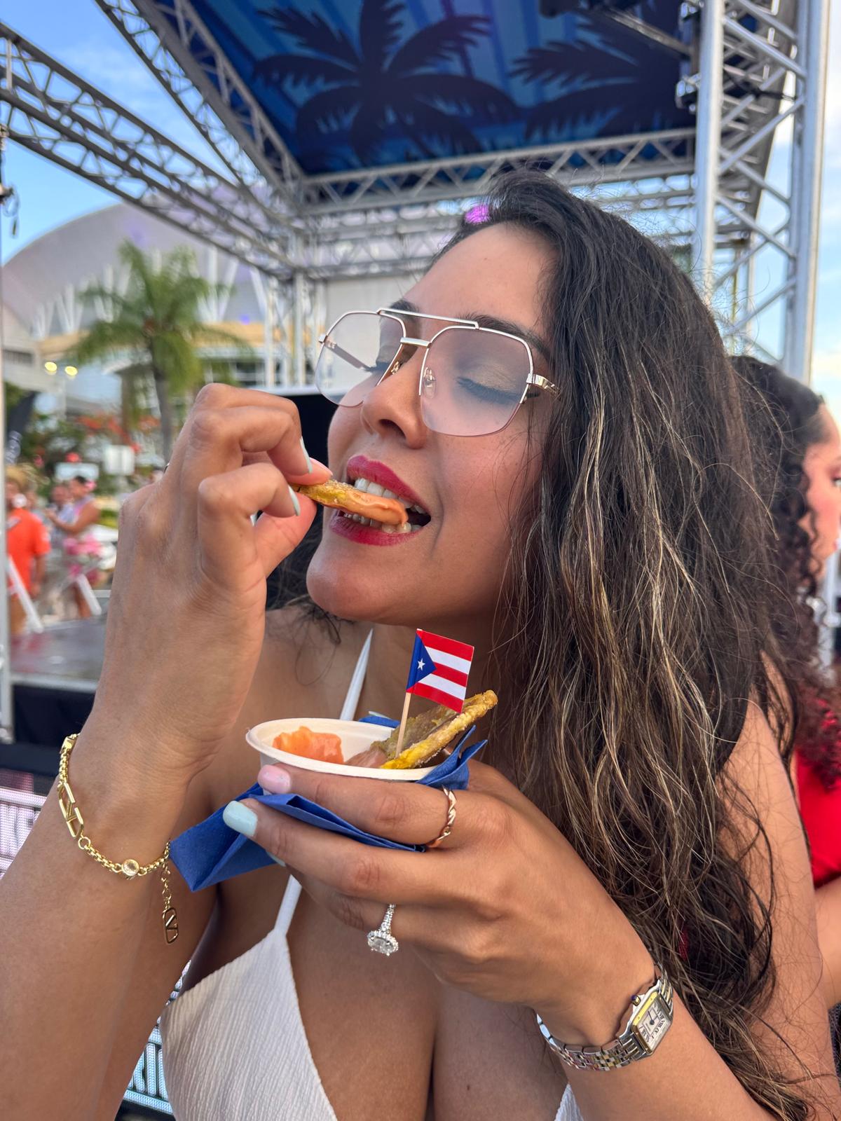 Creator enjoying local food while traveling